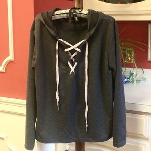 Gray lace up hoodie top